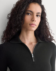 Knit Quarter-Zip Polo Dress | Black