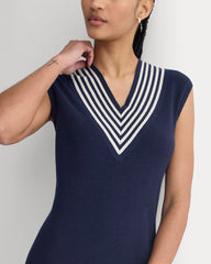 Relaxed V-Neck Midi Sweater Dress in Cotton Merino | Navy