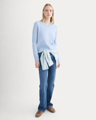 Cashmere Cropped High-V Sweater | Open Air Blue