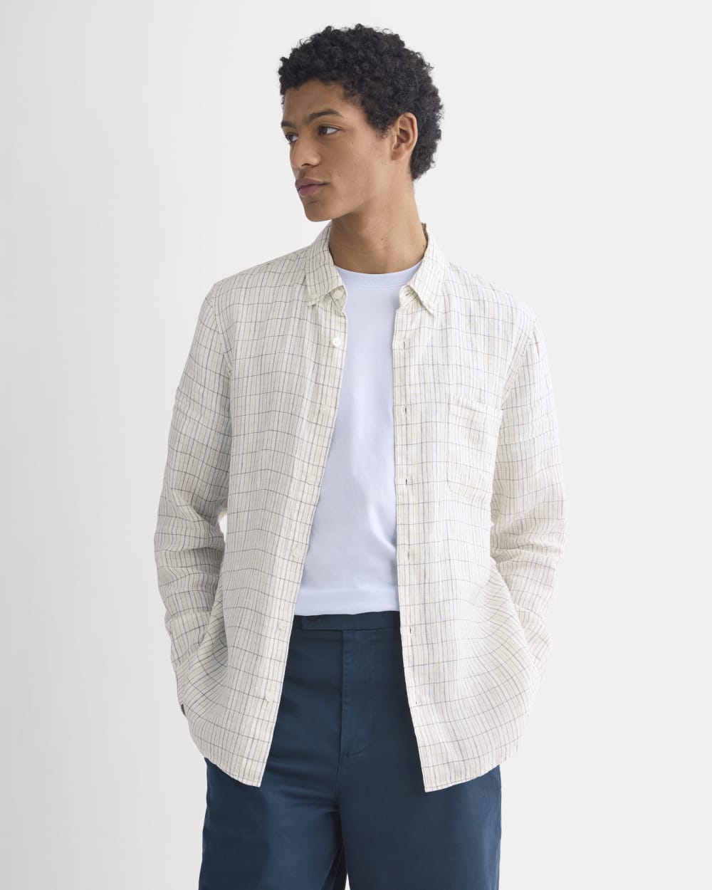 The Classic Shirt in Linen | Bone Plaid