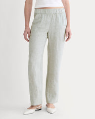 The Linen Easy Pant | Oil Green / White