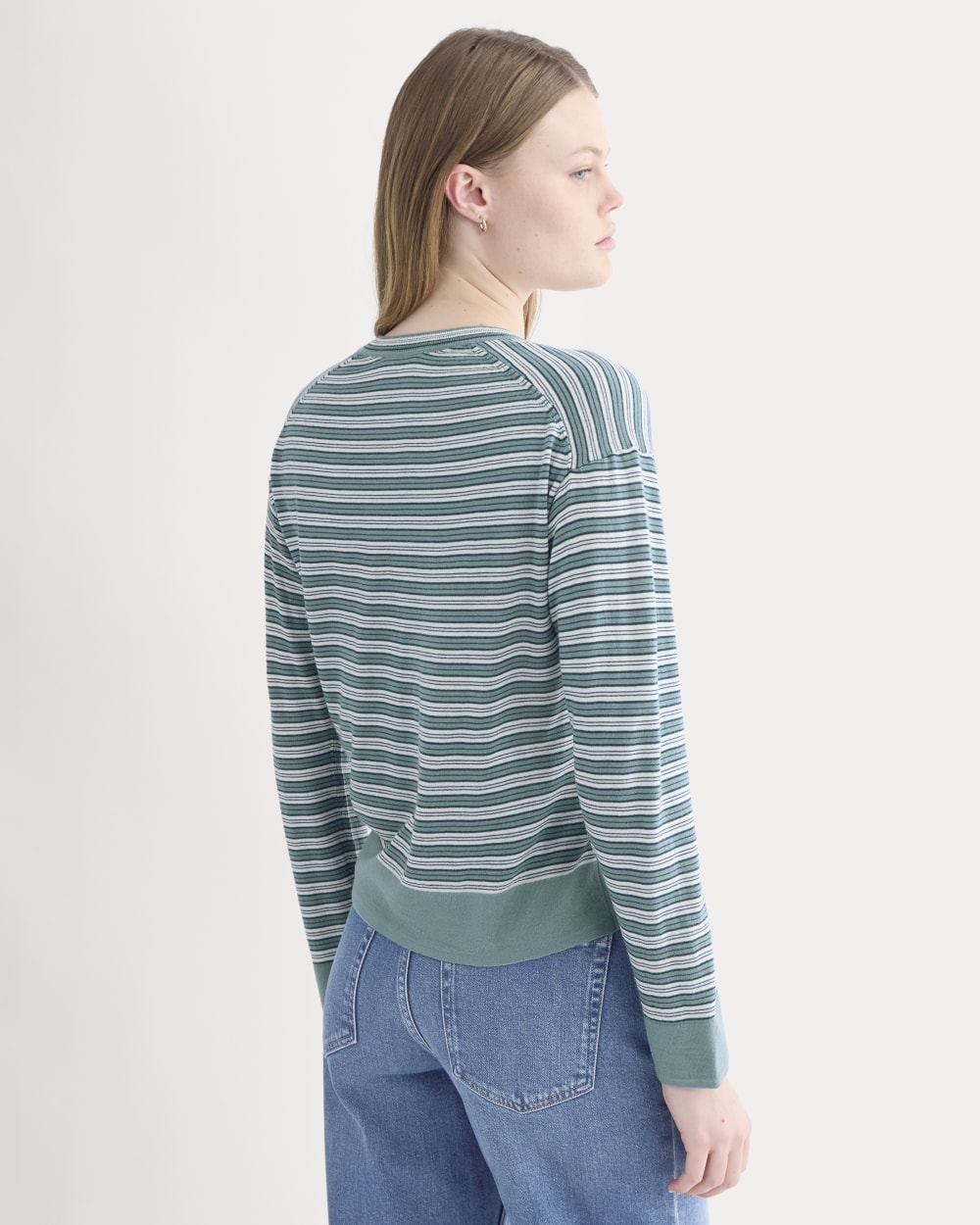 Crew Cardigan in Ultrasoft Merino | Reflecting Pond Multi Stripe