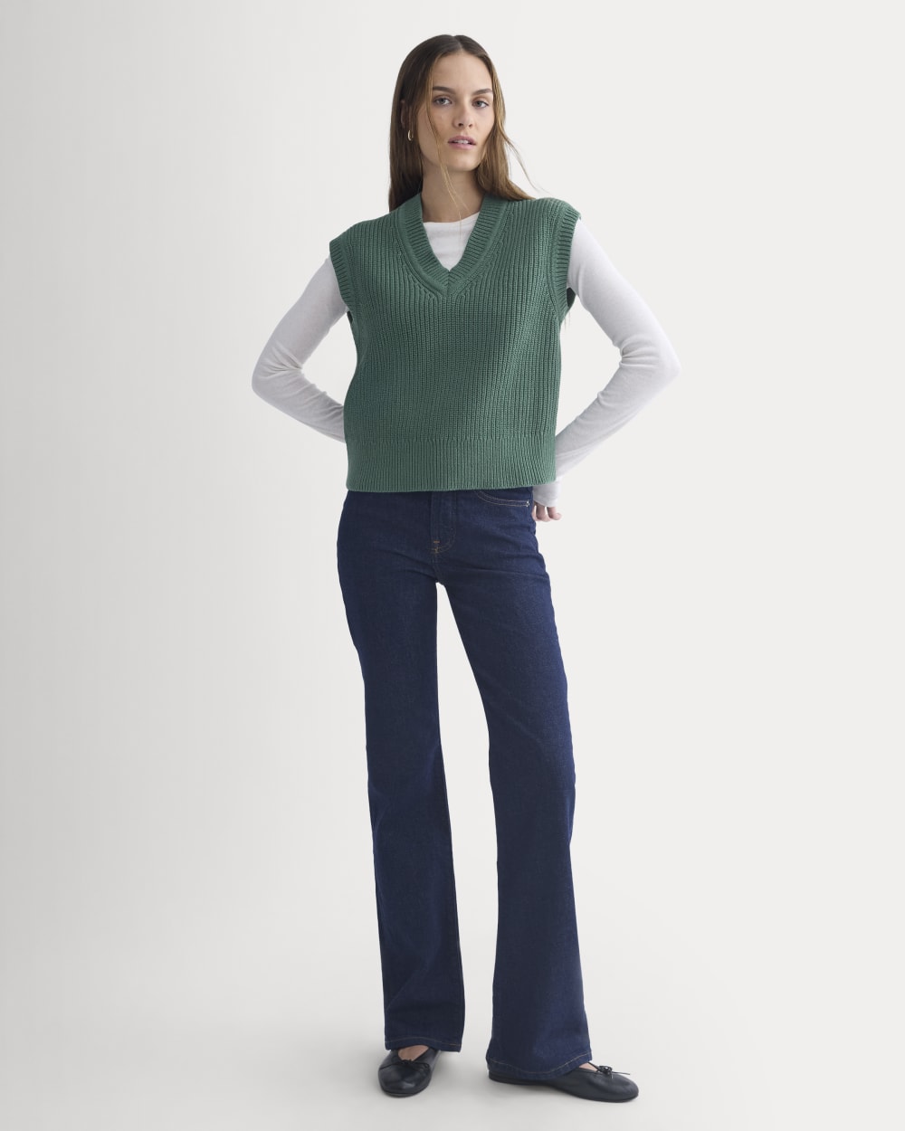 Ribbed V-Neck Vest in Everyday Cotton | Hunter Green
