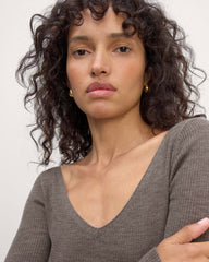 The Off-Shoulder Top in Ultrasoft Merino | Heather Cocoa