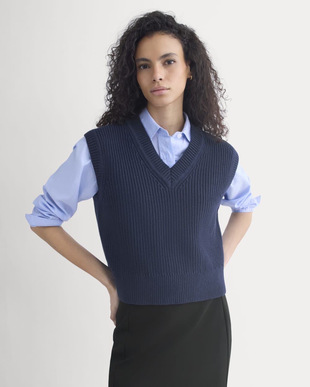 Ribbed V-Neck Vest in Everyday Cotton | Navy