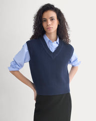 Ribbed V-Neck Vest in Everyday Cotton | Navy