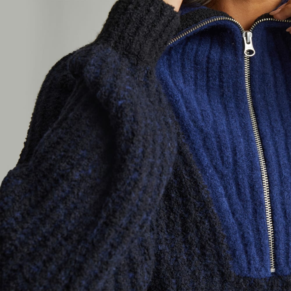 The Luxe Teddy Oversized Half Zip Sweater | Black / Ocean Cavern