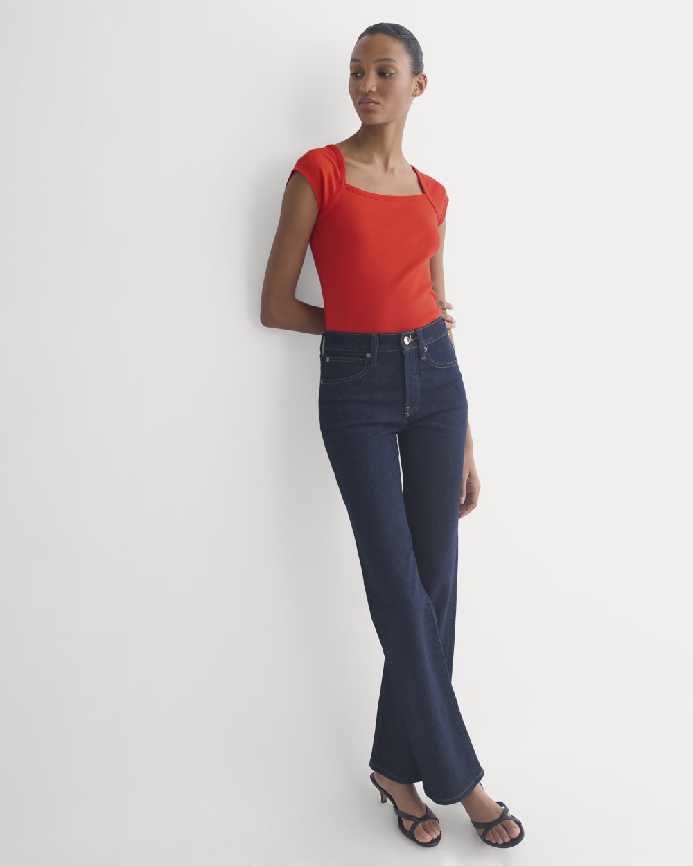 RetroSoft Cotton Square-Neck Tee | Fiery Red