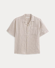 Textured Voile Resort Shirt | Natural Plaid