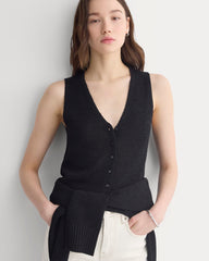 Button-Front Tank in Tape Yarn | Black