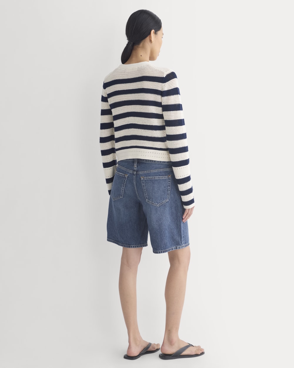 Open Knit Long-Sleeve Crew in Everyday Cotton | Canvas / Navy