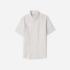 The Classic Short-Sleeve Shirt in Linen | Stone / White Stripe
