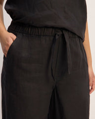 The Linen Pull-On Barrel Pant | Black