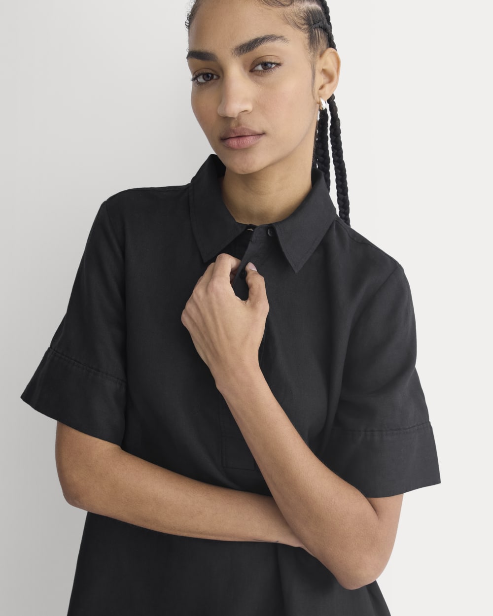 Mini Popover Shirtdress in Linen | Black