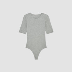 The Short-Sleeve Crew Neck Bodysuit | Heathered Grey | Thong