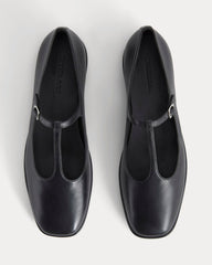 The Leather T-Strap Flat | Black