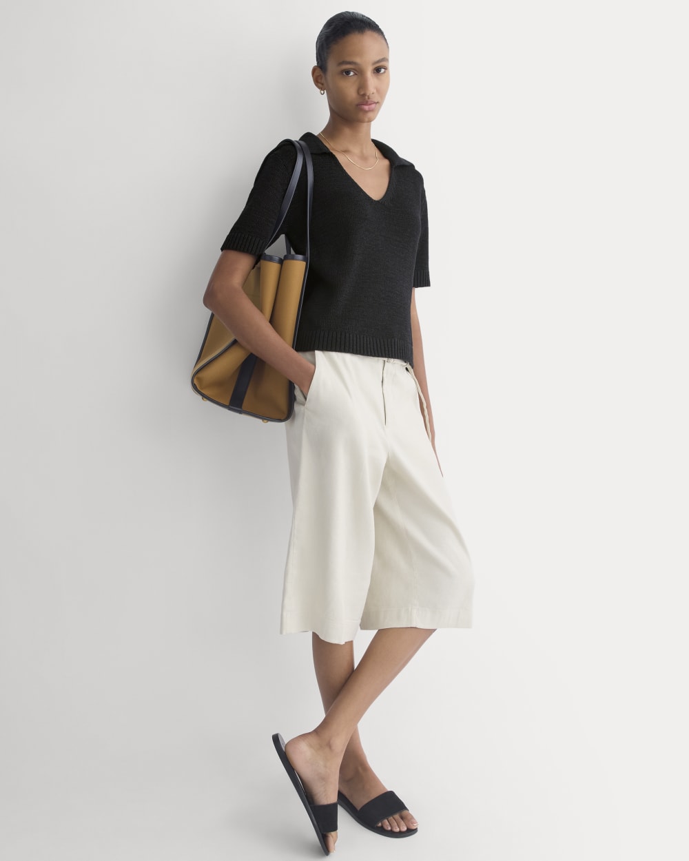 Open Collar Polo | Black