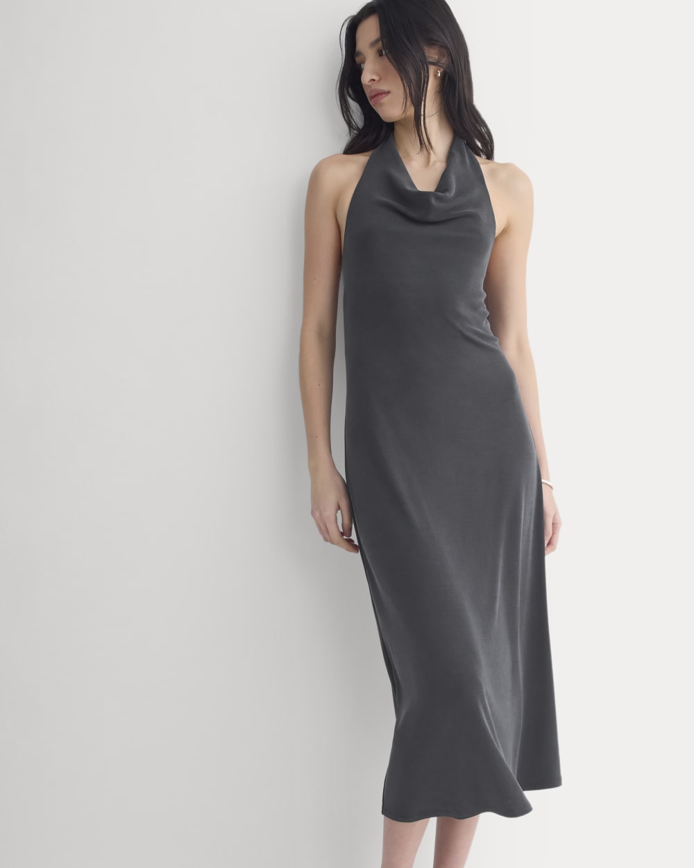 Cowlneck Halter Dress in Butterknit | Black
