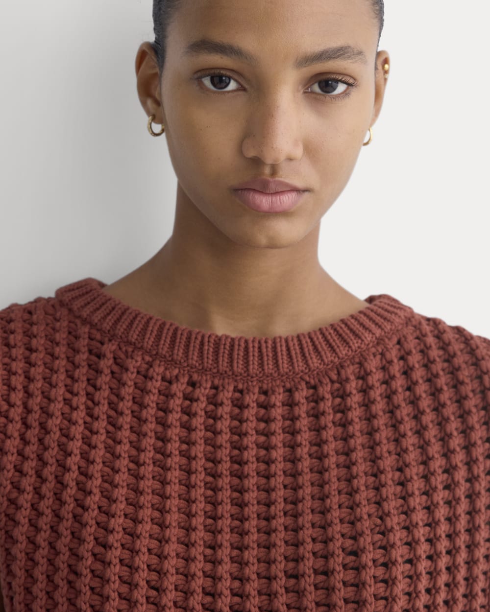 Open-Knit Tunic Vest in Elevated Cotton | Henna Red