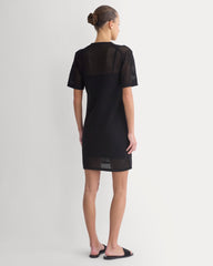 Mesh-Knit Short-Sleeve Dress | Black