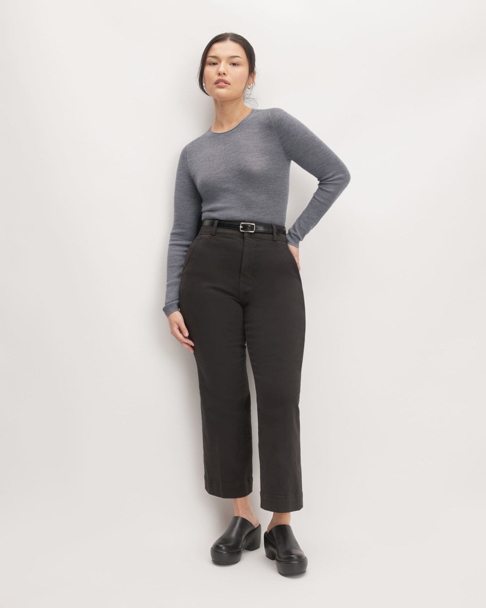 The Long-Sleeve Sweater Tee in Ultrasoft Merino | Heather Mid Grey