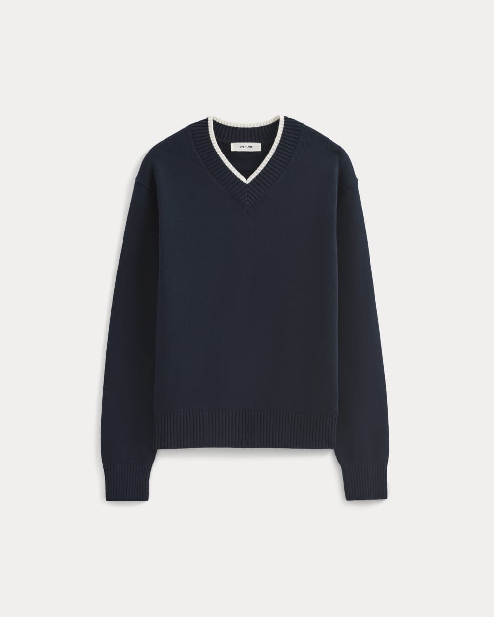 Relaxed V-Neck Sweater in Everyday Cotton | Deep Navy