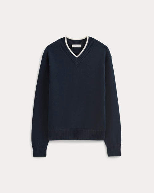 Relaxed V-Neck Sweater in Everyday Cotton | Deep Navy