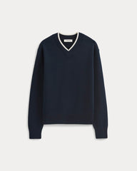 Relaxed V-Neck Sweater in Everyday Cotton | Deep Navy
