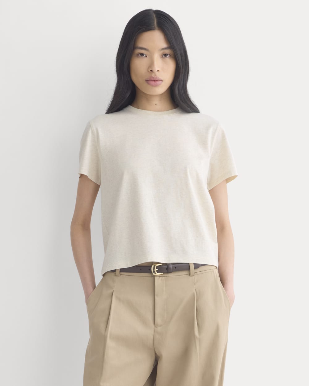 The Box-Cut Tee in Essential Cotton | Heathered Oats | No Pocket