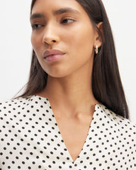 The Hammered Satin Balloon Sleeve Top | Bone / Black Polka Dot