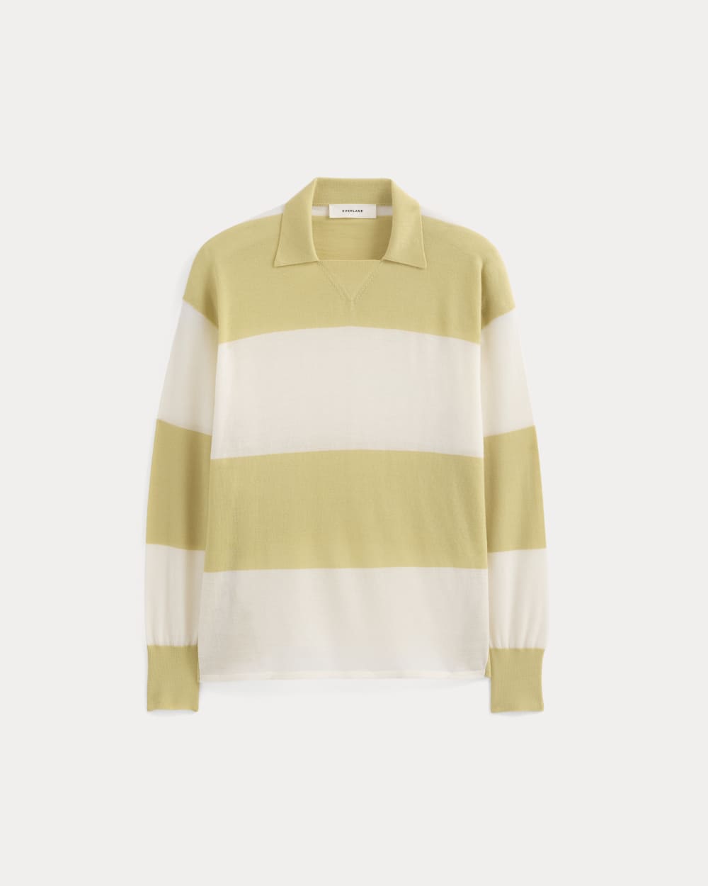 Oversized Polo in Ultrafine Merino | Double Cream / Bone Rugby Stripe
