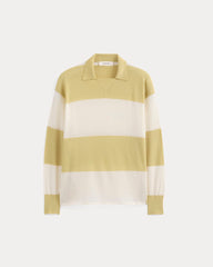 Oversized Polo in Ultrafine Merino | Double Cream / Bone Rugby Stripe