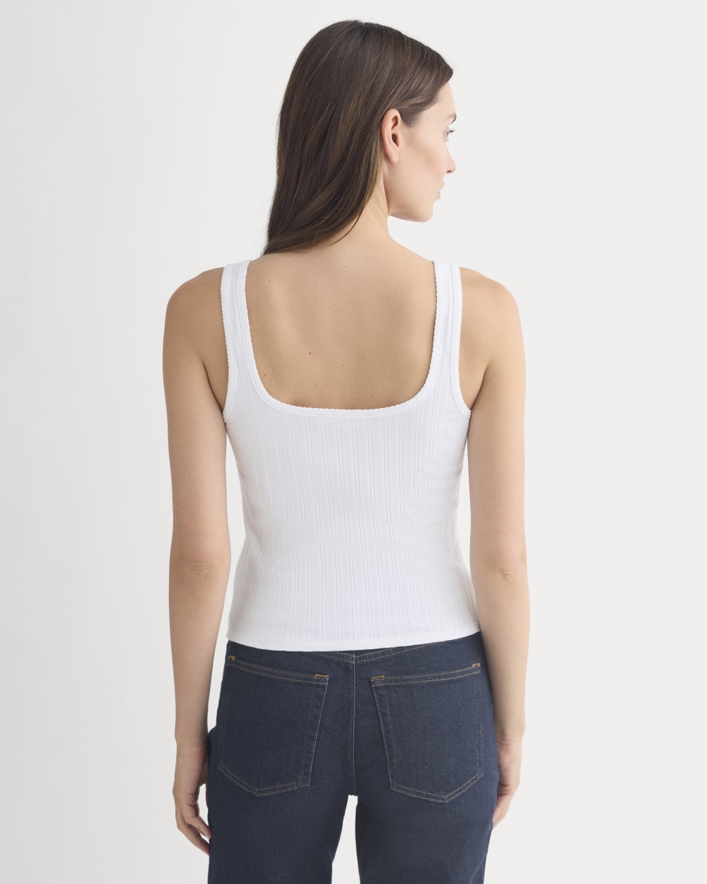 Scoop-Neck Tank in Pointelle | White
