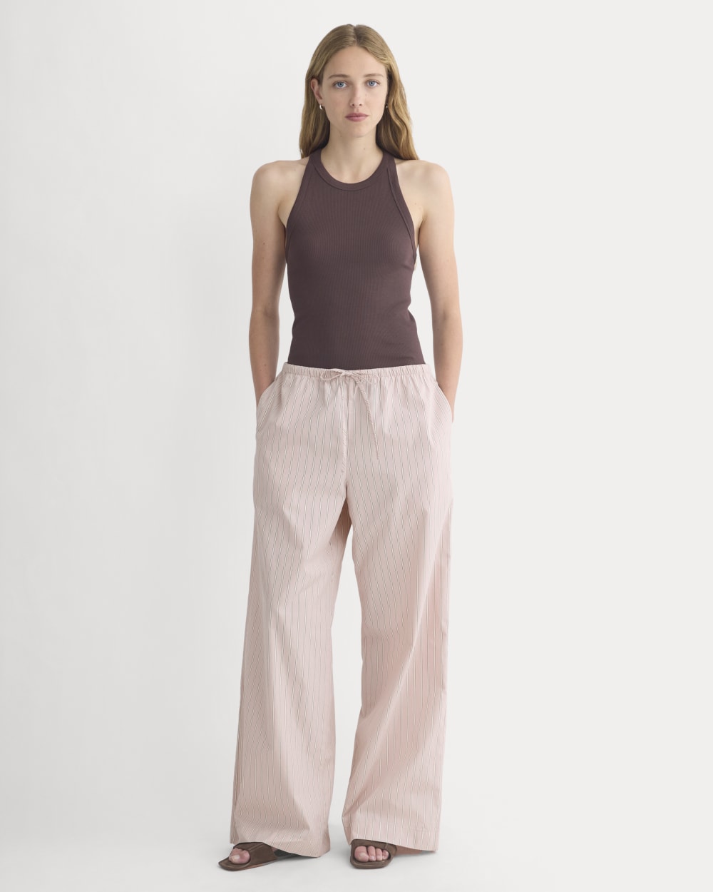 Wide-Leg Drawstring Pant in Washed Poplin | Burnished Lilac/Gardenia