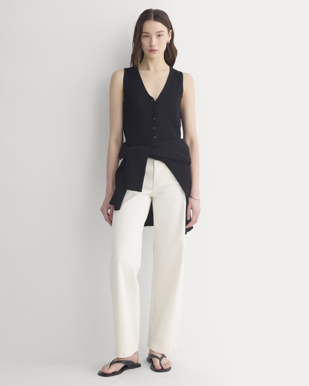 Button-Front Tank in Tape Yarn | Black