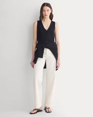 Button-Front Tank in Tape Yarn | Black