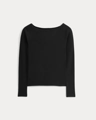 Luxe Rib Boatneck Top |  Black