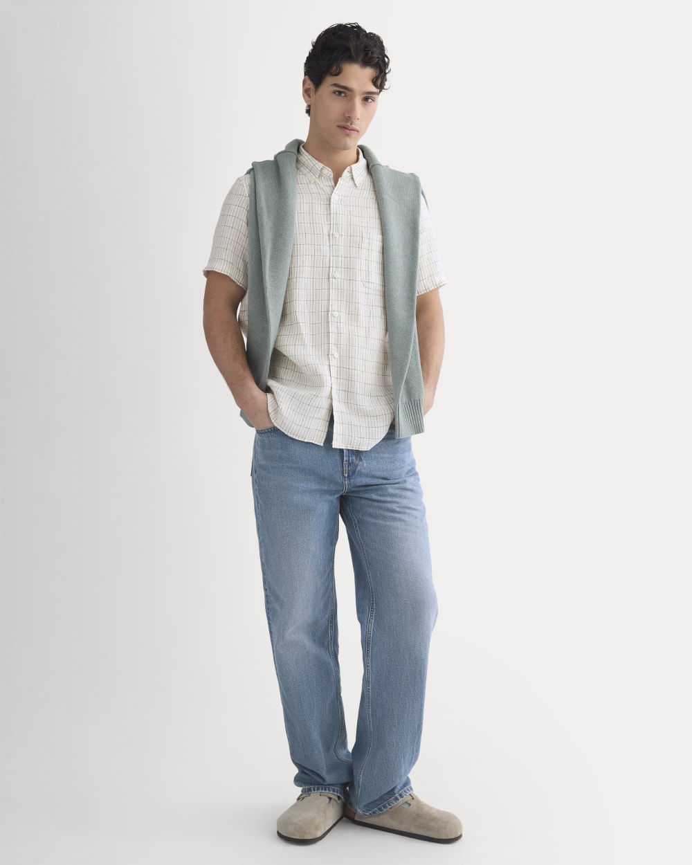 The Classic Short-Sleeve Shirt in Linen | Bone Plaid