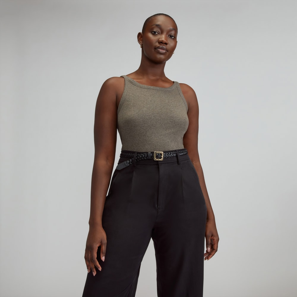 The Supima® Micro-Rib Cropped Tank | Heathered Fatigue