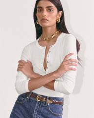 The Luxe Rib Henley | White
