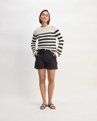 The Organic Cotton Open-Stitch Crew | Black / Bone