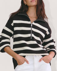 The Half-Zip Sweater in Luxe Merino | Black / Bone