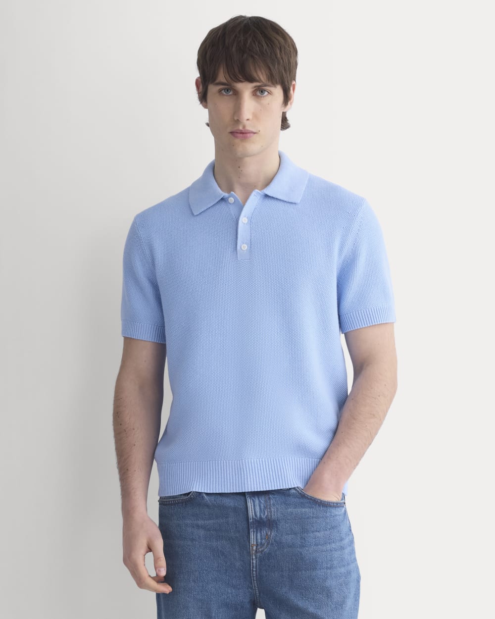 Seed Stitch Polo | Open Air Blue