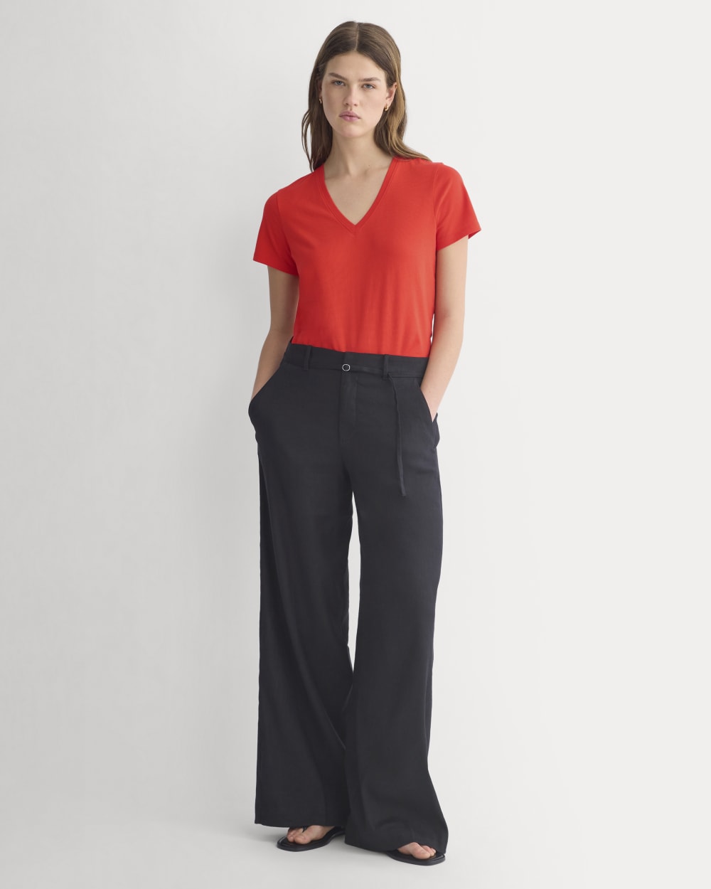 The Slim V-Neck Tee in Essential Cotton | Fiery Red