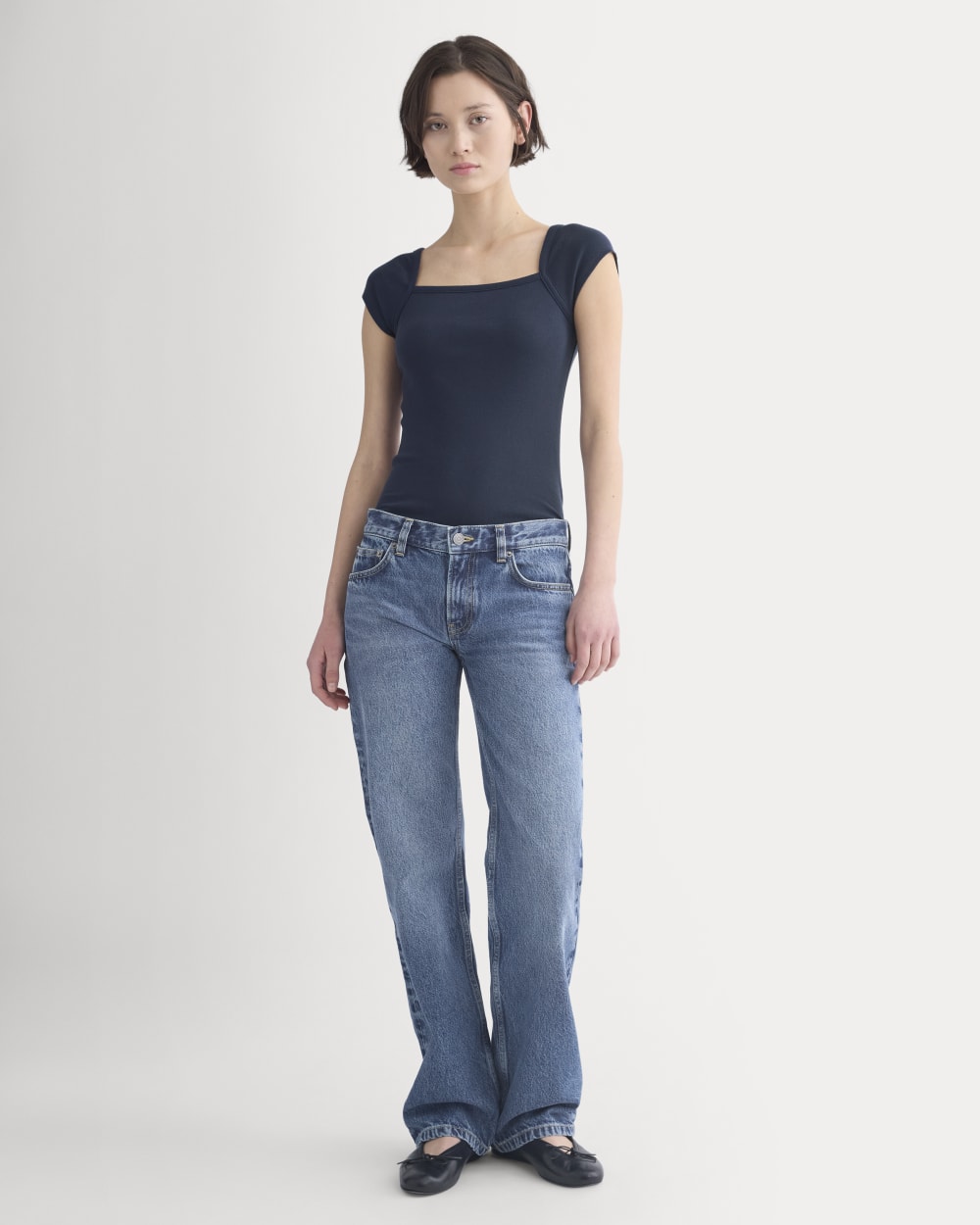 RetroSoft Cotton Square-Neck Tee | Navy