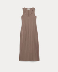 Scoop-Neck Midi Dress in Pointelle Knit | Heathered Chocolate Chip