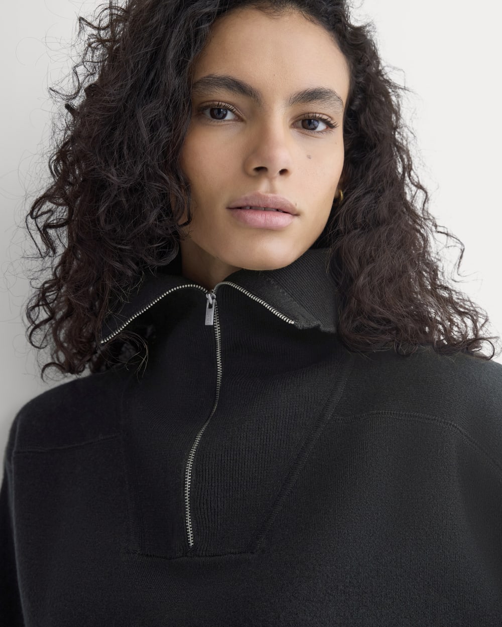 Double Knit Half-Zip in Cotton Merino | Black