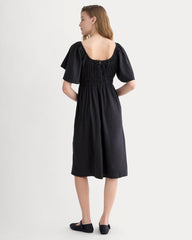 The Flutter-Sleeve Dress in Stretch Linen | Black