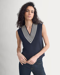 Relaxed V-Neck Vest in Cotton Merino | Navy