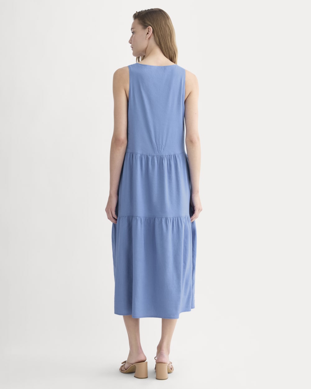 The Tiered Dress in Stretch Linen | Bluebell